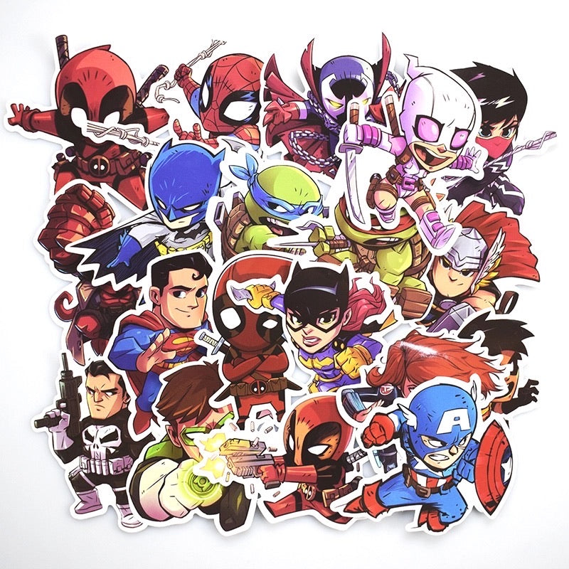 50 Stickers Pegatinas Super Heroes Marvel DC – SHARKFY STORE